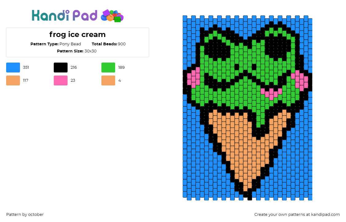 frog ice cream - Pony Bead Pattern by october on Kandi Pad - ice cream,frog,mashup,cute,cone,animal,panel,blue,tan,green