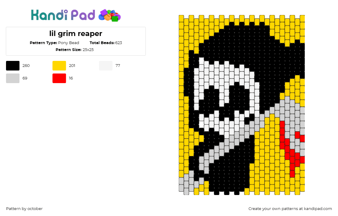 lil grim reaper - Pony Bead Pattern by october on Kandi Pad - grim reaper,death,cute,panel,skull,halloween,spooky,yellow,black,white