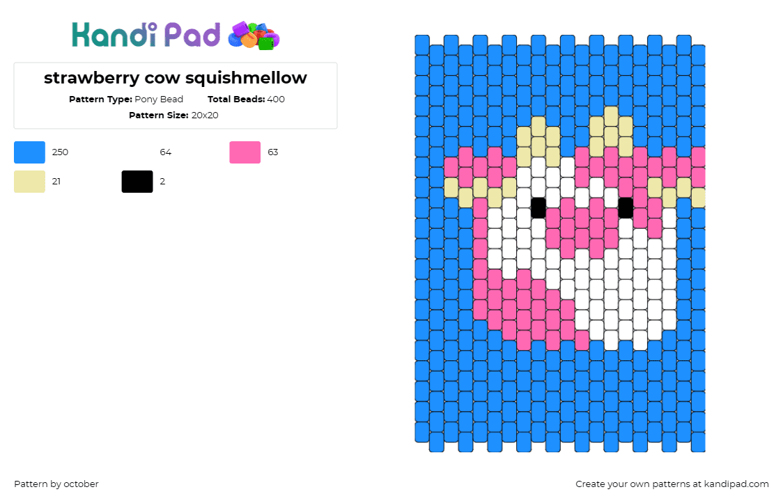 strawberry cow squishmellow - Pony Bead Pattern by october on Kandi Pad - squishmallow,cow,panel,cute,blue,pink,white