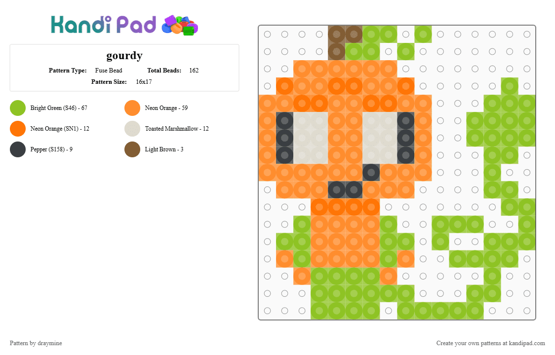 gourdy - Fuse Bead Pattern by draymine on Kandi Pad - green,orange,gourdy,dandys world,roblox,chibi,small,dandys world roblox,under 20 px