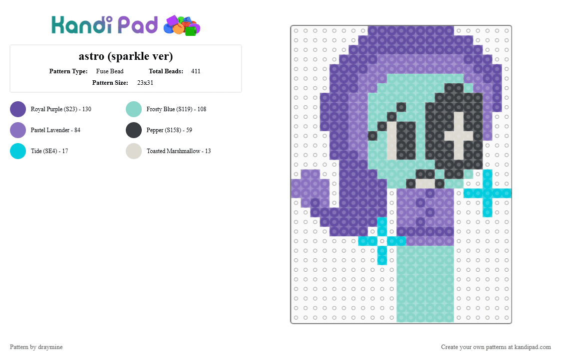 astro (sparkle ver) - Fuse Bead Pattern by draymine on Kandi Pad - light blue,blue,purple,astro,dandys world,dandys world roblox,roblox,chibi,small,under 35 px,fragile