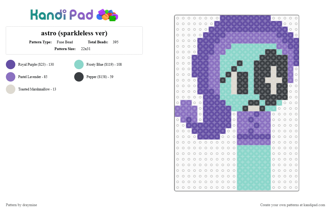 astro (sparkleless ver) - Fuse Bead Pattern by draymine on Kandi Pad - light blue,blue,purple,astro,dandys world,dandys world roblox,roblox,chibi,small,under 35 px