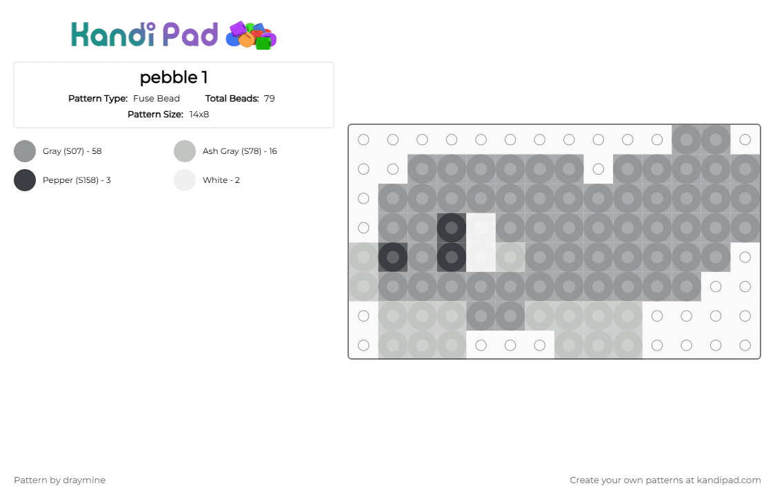 pebble 1 - Fuse Bead Pattern by draymine on Kandi Pad - gray,pebble,dandys world,dandys world roblox,roblox,chibi,small,under 15 px