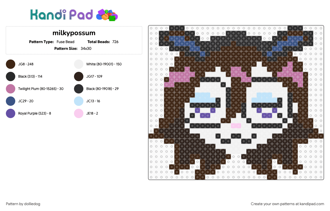 milkypossum - Fuse Bead Pattern by dolliedog on Kandi Pad - brown