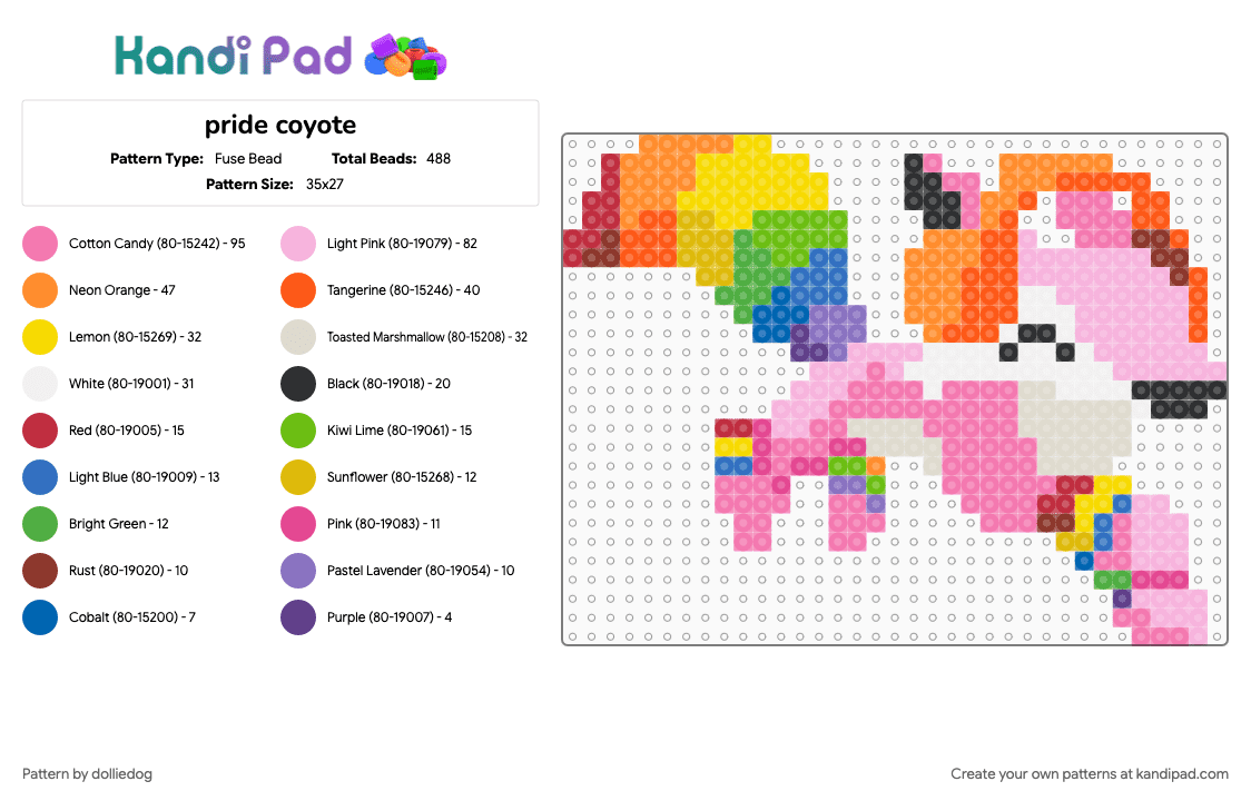 pride coyote - Fuse Bead Pattern by dolliedog on Kandi Pad - animal, animal jam, coyote, lesbian, lgbt, orange, pink, pride, pride flag, video game