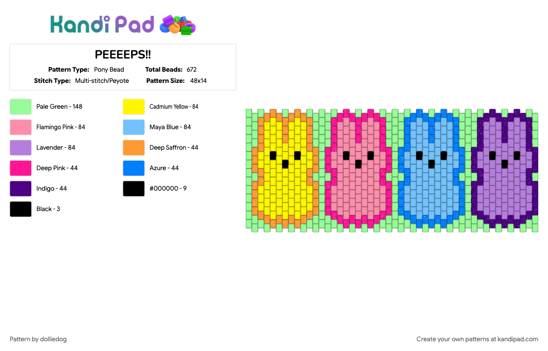 PEEEEPS!! - Pony Bead Pattern by dolliedog on Kandi Pad - animal, bunny, easter, peeps, pink, rabbit, teal