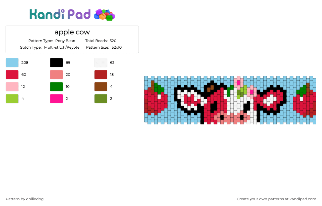apple cow - Pony Bead Pattern by dolliedog on Kandi Pad - light blue,red