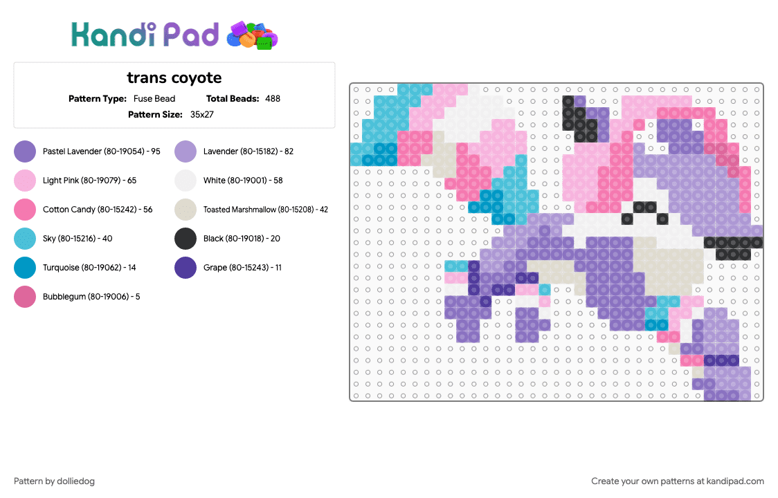 trans coyote - Fuse Bead Pattern by dolliedog on Kandi Pad - animal, animal jam, blue, coyote, lgbt, pink, trans, transgender, video game
