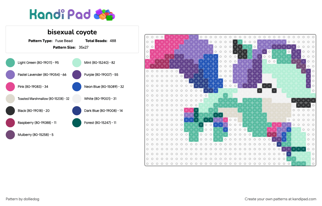 bisexual coyote - Fuse Bead Pattern by dolliedog on Kandi Pad - animal, animal jam, bi, bisexual, blue, lgbt, light blue, pride, teal, video game
