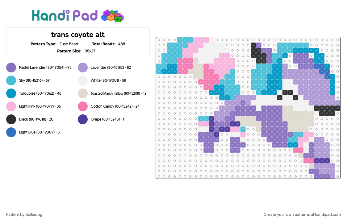 trans coyote alt - Fuse Bead Pattern by dolliedog on Kandi Pad - animal, animal jam, blue, coyote, lgbt, light blue, pink, pride, trans, transgender, video game