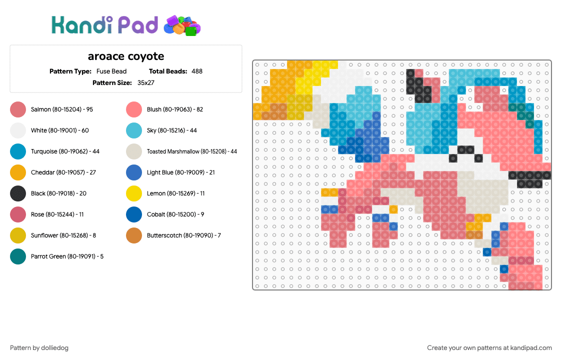 aroace coyote - Fuse Bead Pattern by dolliedog on Kandi Pad - animal, animal jam, aroace, aromantic, asexual, coyote, lgbt, light blue, red, video game