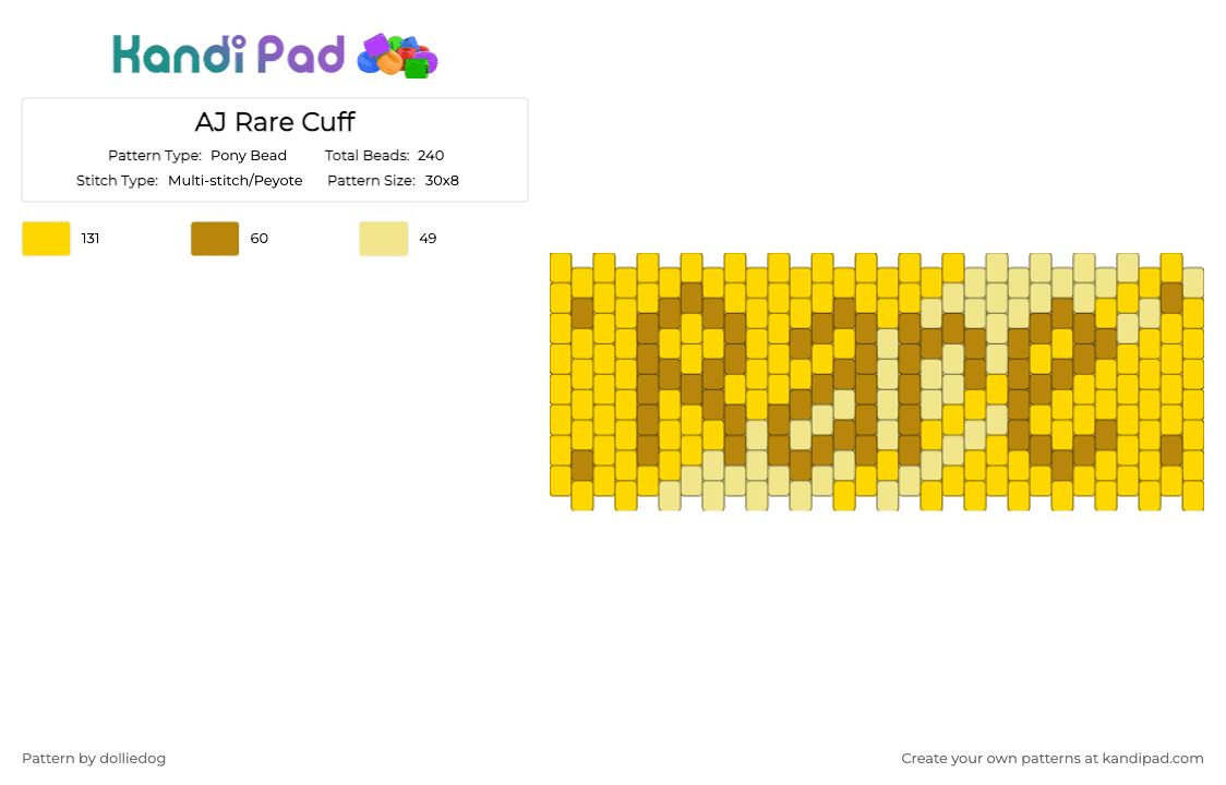 AJ Rare Cuff - Pony Bead Pattern by dolliedog on Kandi Pad - yellow