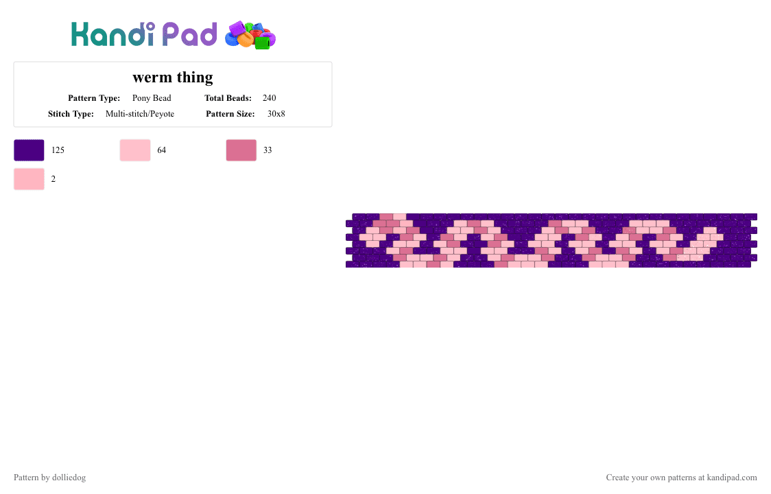 werm thing - Pony Bead Pattern by dolliedog on Kandi Pad - pink,purple,worm,animal,bug