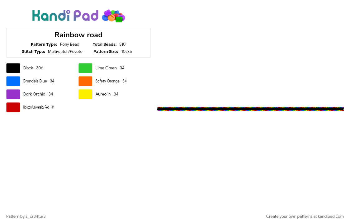 Rainbow road - Pony Bead Pattern by z_cr34tur3 on Kandi Pad - black, blue, colorful, purple, red