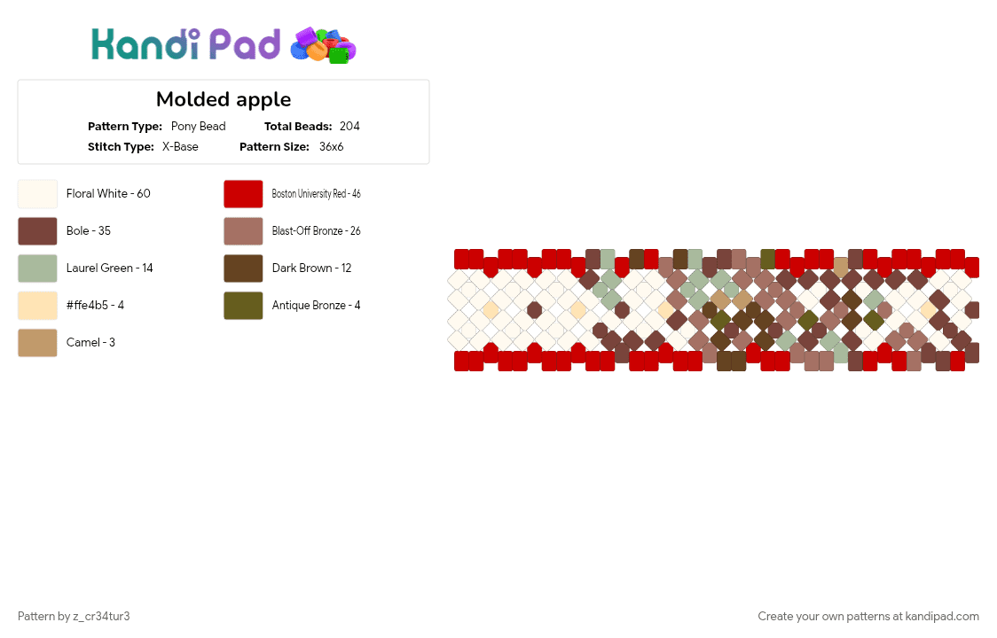 Molded apple - Pony Bead Pattern by z_cr34tur3 on Kandi Pad - 