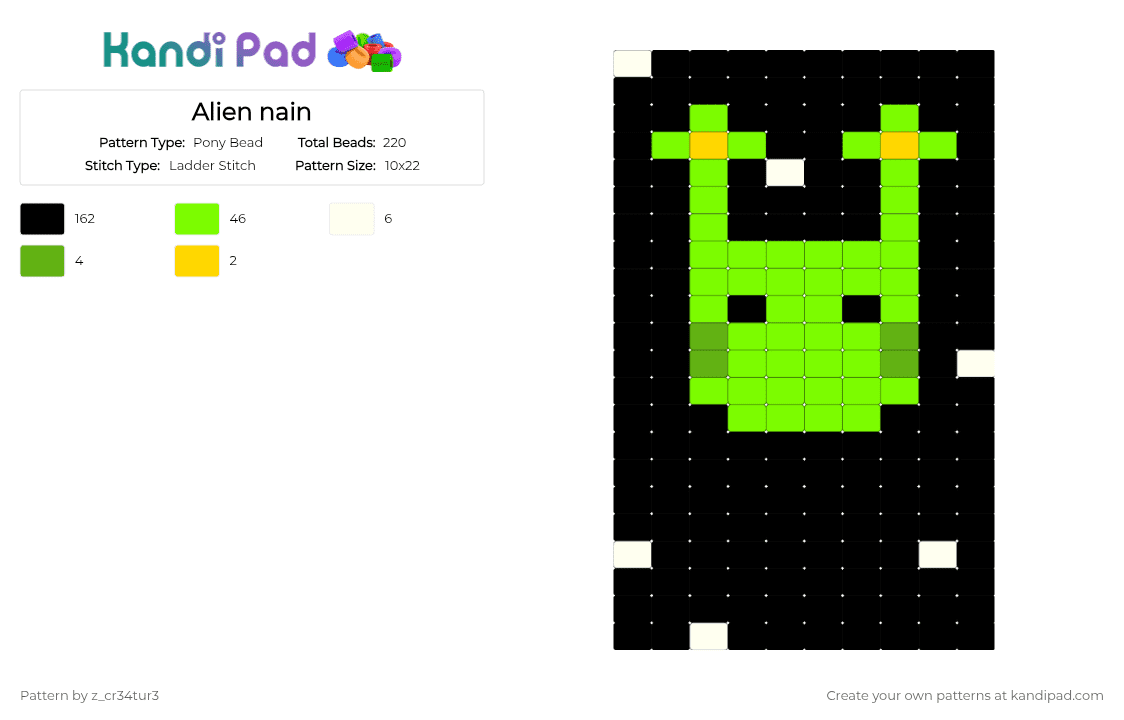 Alien kitty - Pony Bead Pattern by z_cr34tur3 on Kandi Pad - black, green