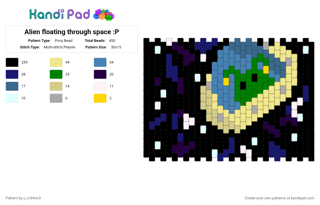 Alien floating through space :P - Pony Bead Pattern by z_cr34tur3 on Kandi Pad - black, blue, purple, yellow