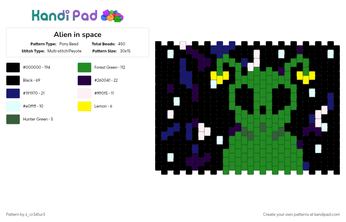Alien in space - Pony Bead Pattern by z_cr34tur3 on Kandi Pad - black, green, purple