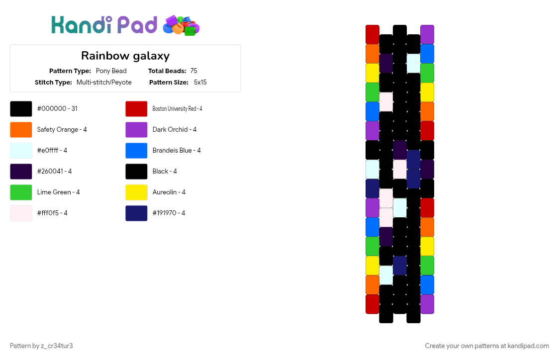 Rainbow galaxy - Pony Bead Pattern by z_cr34tur3 on Kandi Pad - black, purple