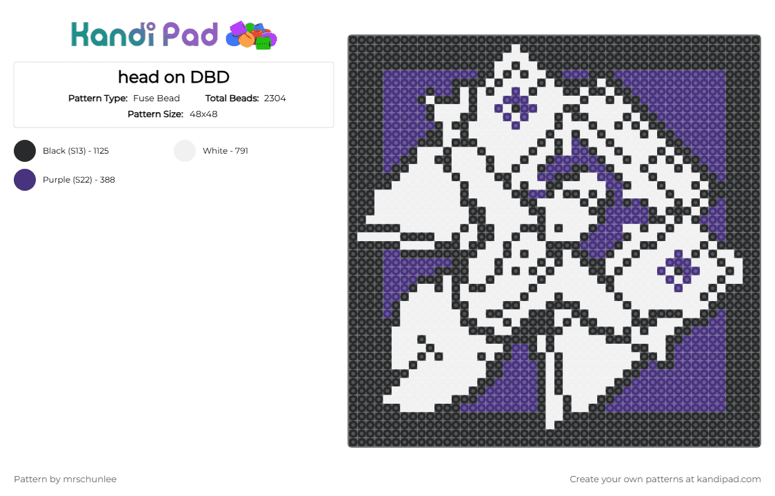 head on DBD - Fuse Bead Pattern by mrschunlee on Kandi Pad - purple, white