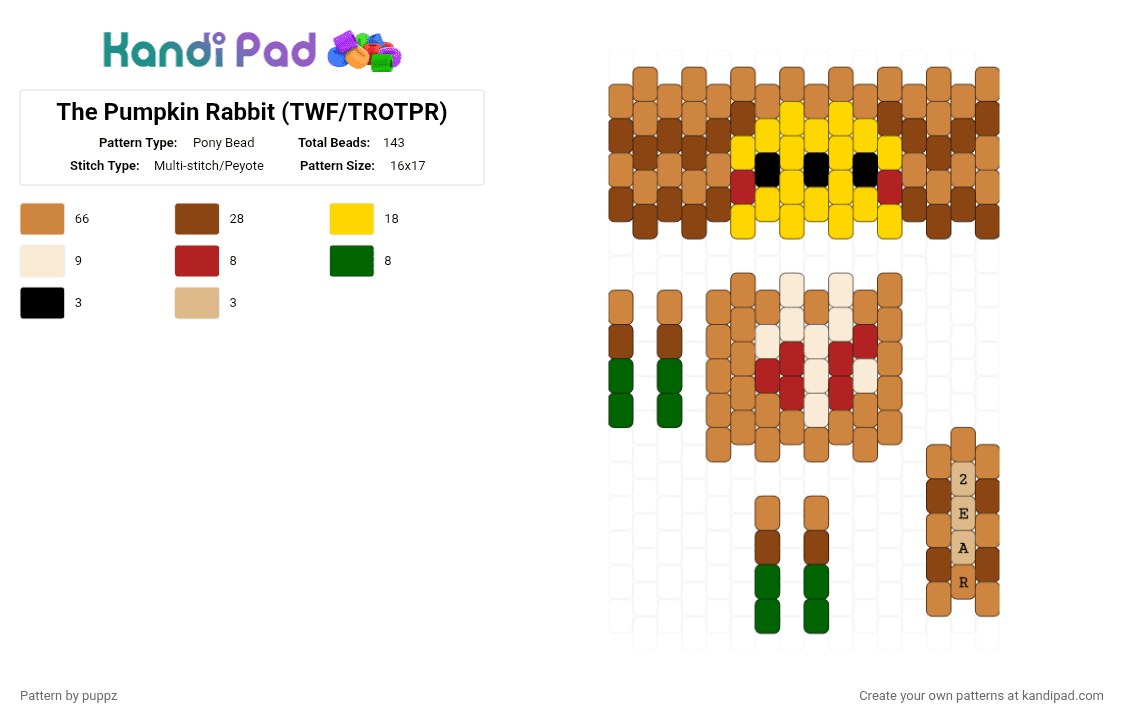 The Pumpkin Rabbit (TWF/TROTPR) - Pony Bead Pattern by puppz on Kandi Pad - orange,red