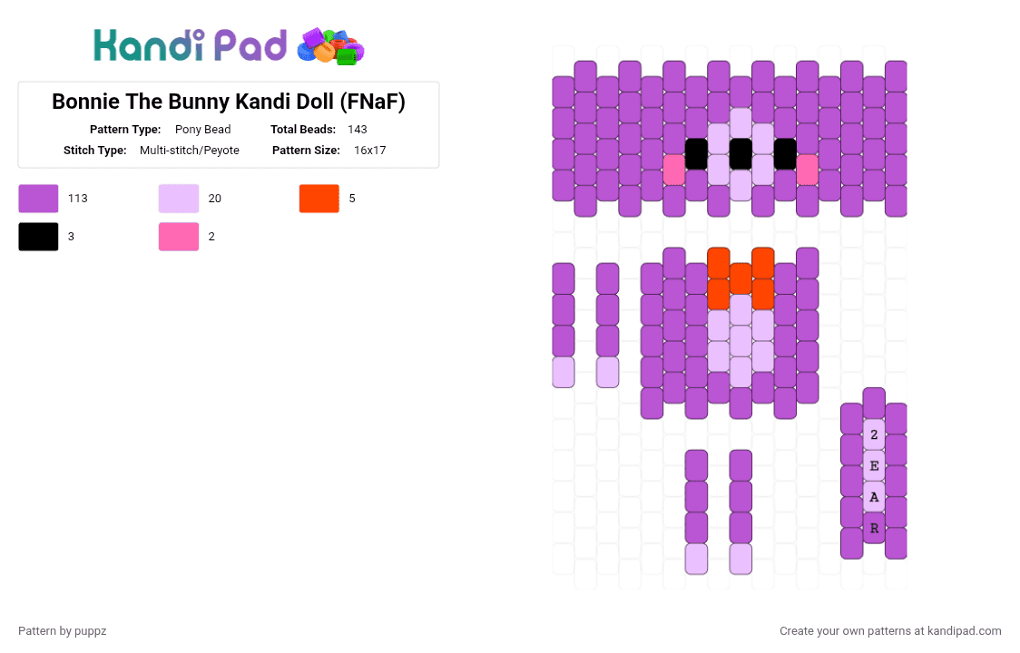 Bonnie The Bunny Kandi Doll (FNaF) - Pony Bead Pattern by puppz on Kandi Pad - pink