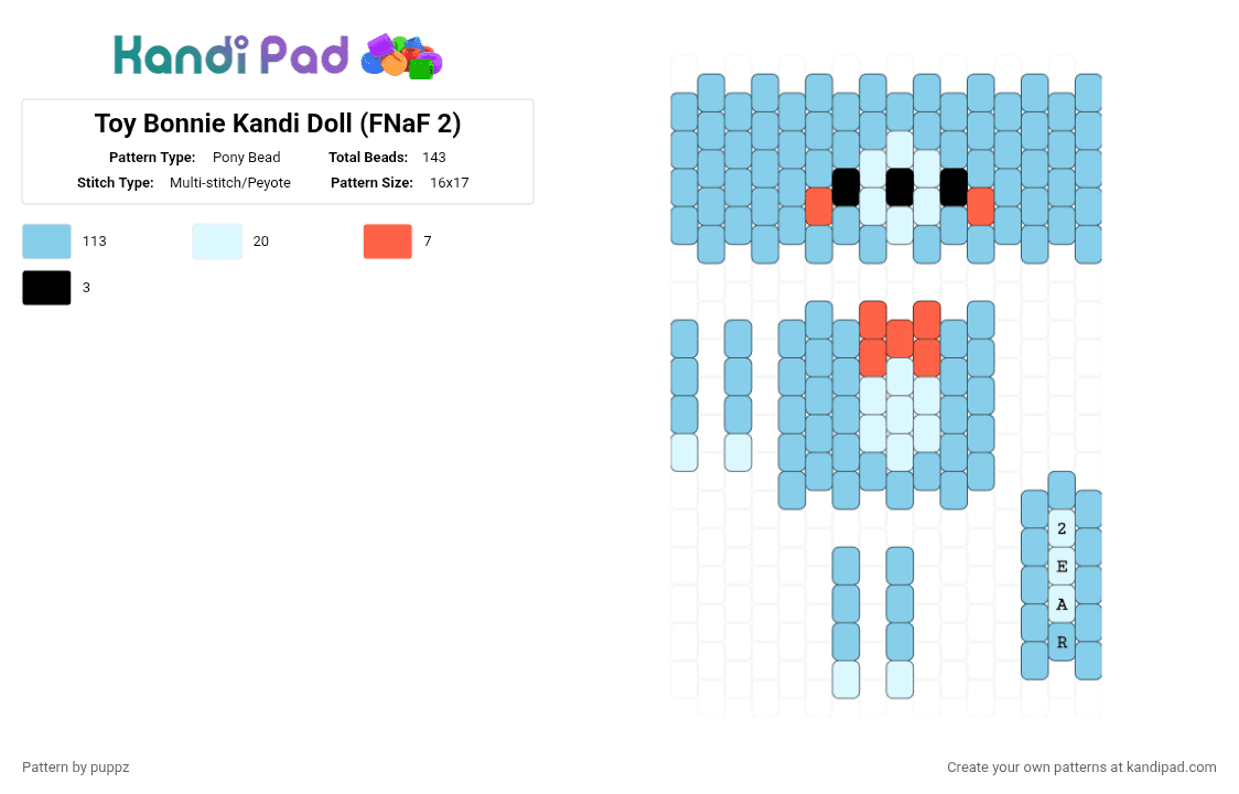 Toy Bonnie Kandi Doll (FNaF 2) - Pony Bead Pattern by puppz on Kandi Pad - light blue
