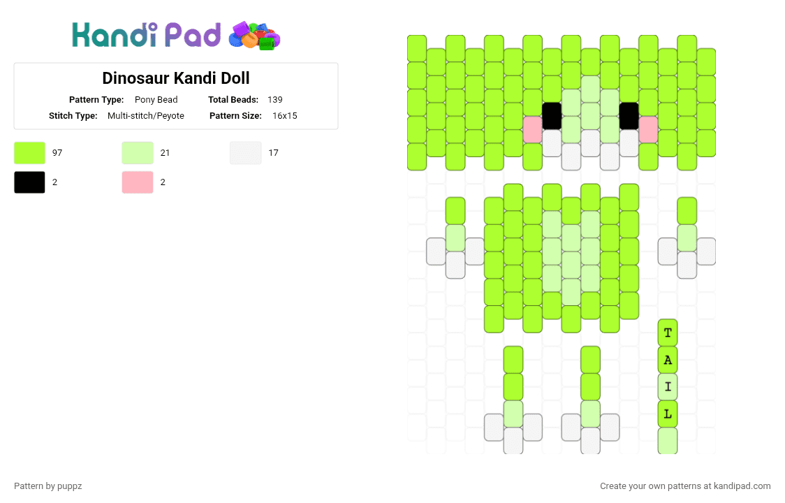 Dinosaur Kandi Doll - Pony Bead Pattern by puppz on Kandi Pad - green