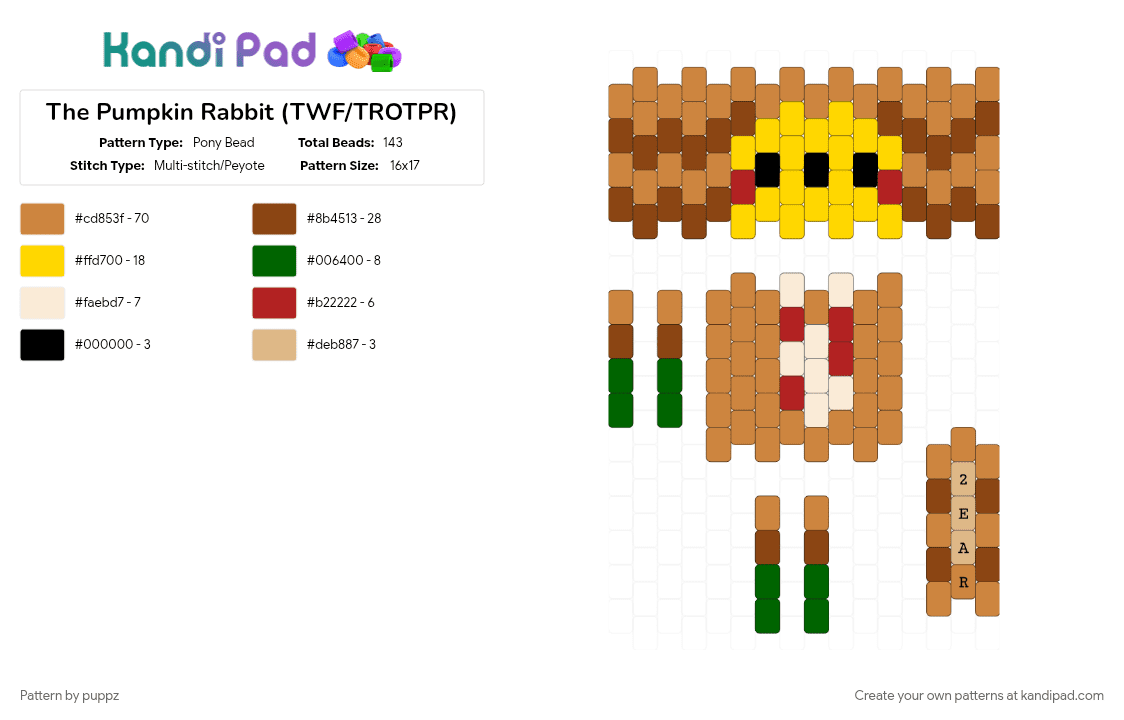 The Pumpkin Rabbit (TWF/TROTPR) - Pony Bead Pattern by puppz on Kandi Pad - orange, red