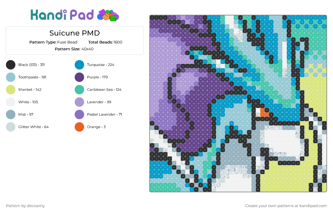 Suicune PMD Fuse Bead Pattern - Kandi Pad | Kandi Patterns, Fuse Bead ...
