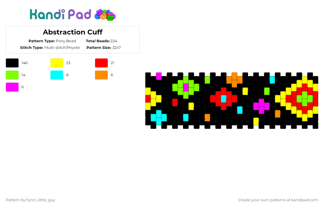 Abstraction Cuff - Pony Bead Pattern by funni_little_guy on Kandi Pad - black,green,yellow,red,digital circus,abstraction,abstract,eyes