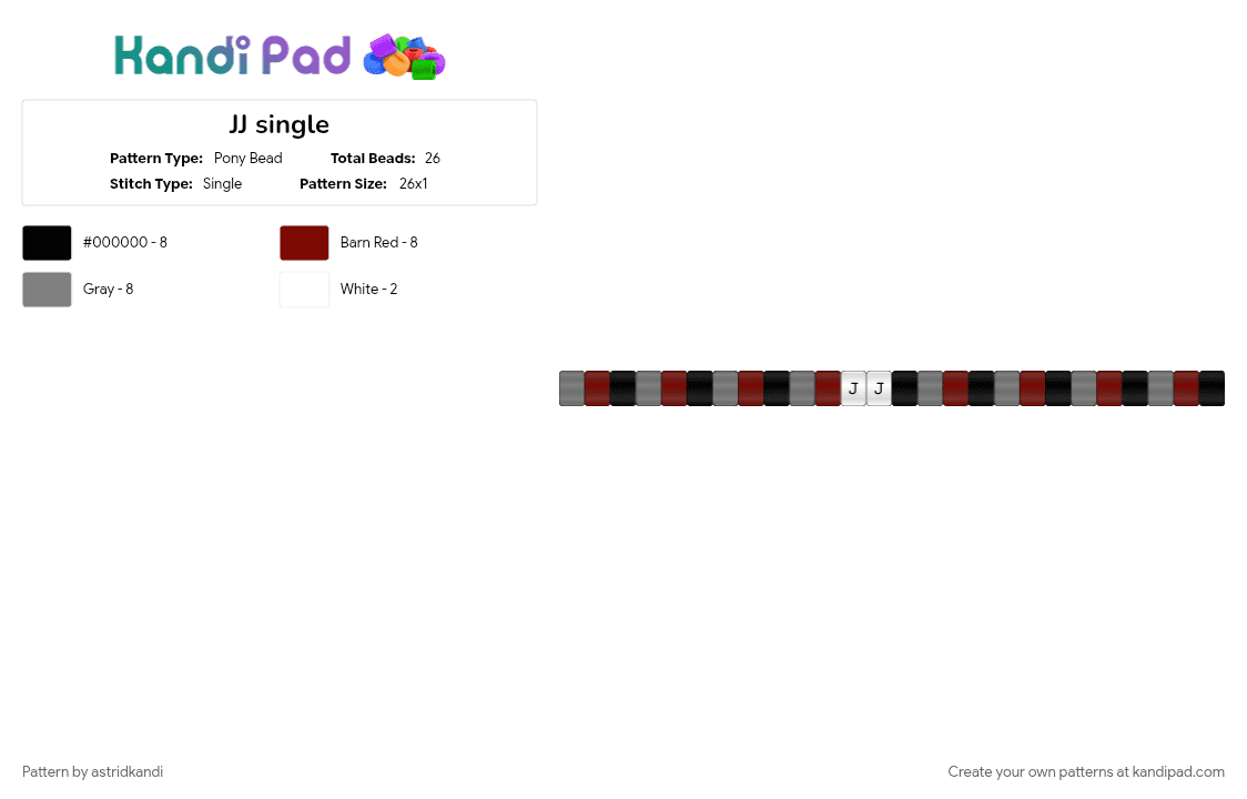 JJ single - Pony Bead Pattern by astridkandi on Kandi Pad - black, brown, gray, iluvjj, jj, red, single