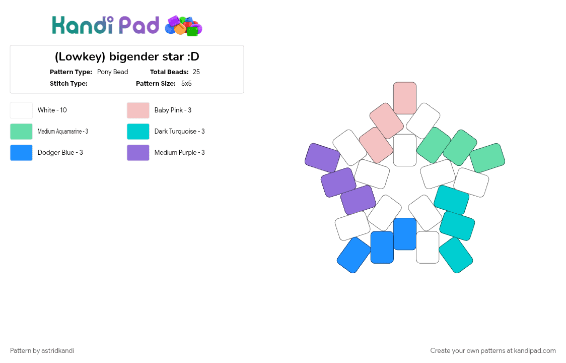 (Lowkey) bigender star :D - Pony Bead Pattern by astridkandi on Kandi Pad - bigender, light blue, pride