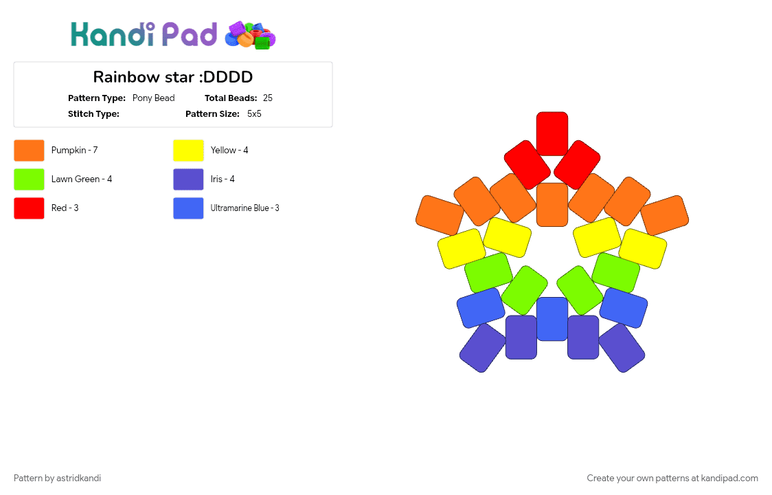 Rainbow star :DDDD - Pony Bead Pattern by astridkandi on Kandi Pad - green, orange, purple, rainbow, yellow