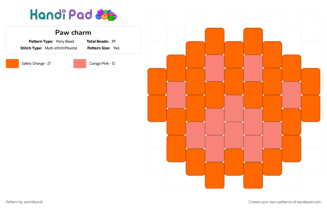 Paw charm - Pony Bead Pattern by -astrid_kandi- on Kandi Pad - orange