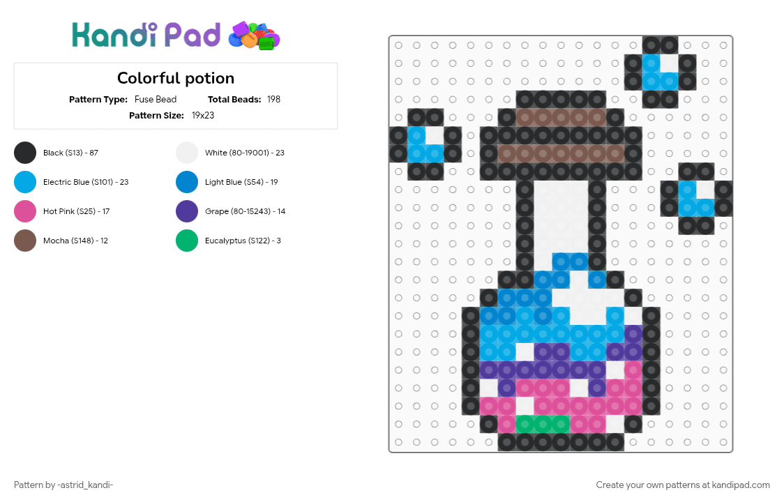 Colorful potion - Fuse Bead Pattern by deleted_user_655677 on Kandi Pad - black, colorful, cotdpotions, light blue, pink, poison, potion, purple