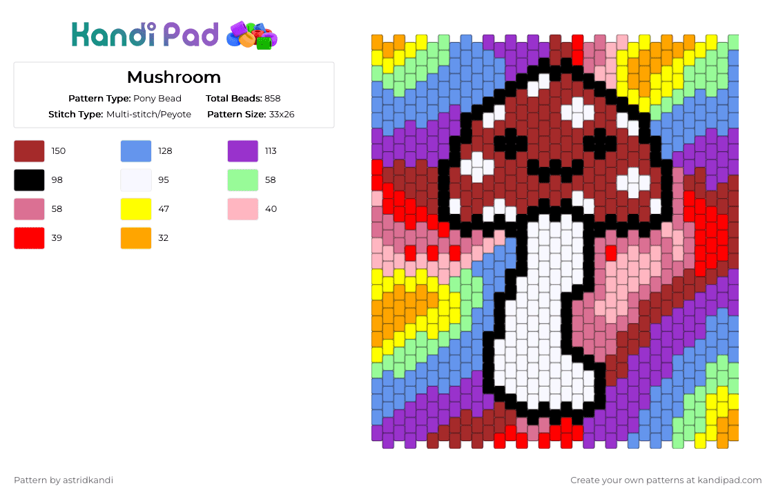Mushroom - Pony Bead Pattern by astridkandi on Kandi Pad - light blue, pink, purple, red