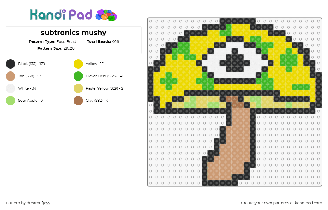 subtronics mushy - Fuse Bead Pattern by dreamofjayy on Kandi Pad - subtronics,cyclops,mushroom,dj,edm,music,eye,tan,yellow