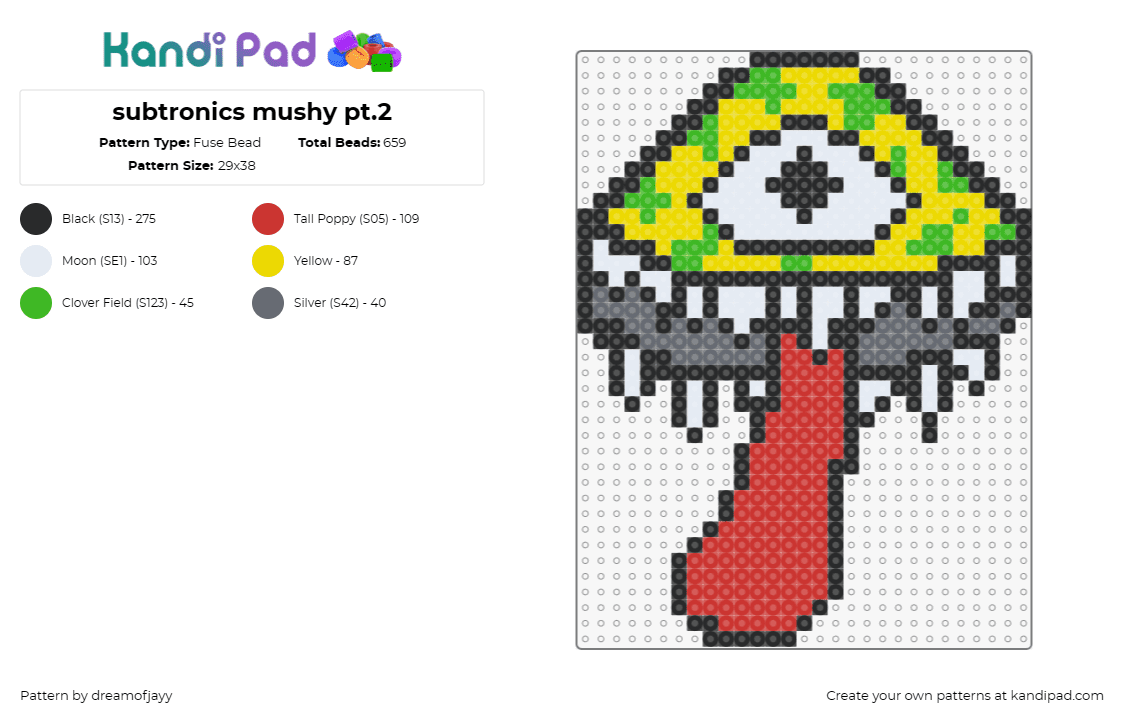 subtronics mushy pt.2 - Fuse Bead Pattern by dreamofjayy on Kandi Pad - subtronics,cyclops,mushroom,tongue,dj,music,edm,red,yellow