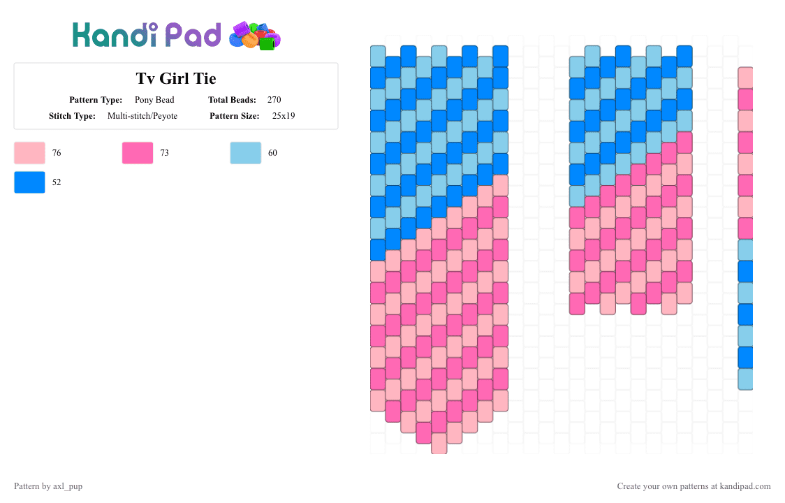 Tv Girl Tie - Pony Bead Pattern by axl_pup on Kandi Pad - pink,light blue