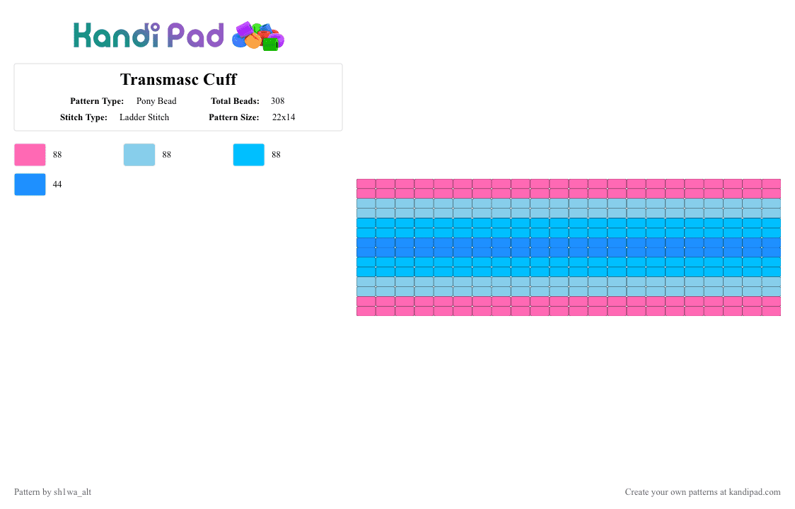 Transmasc Cuff - Pony Bead Pattern by axl_pup on Kandi Pad - pink,light blue