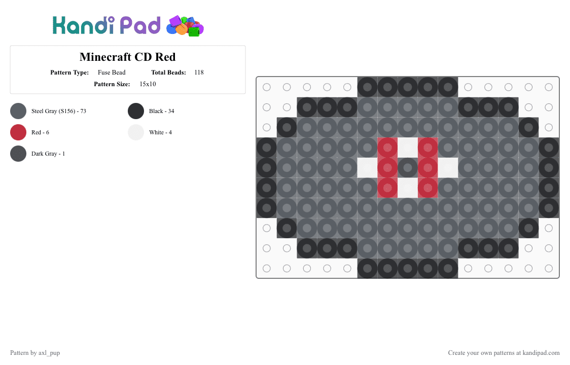 Minecraft CD Red - Fuse Bead Pattern by axl_pup on Kandi Pad - gray,cotdcds