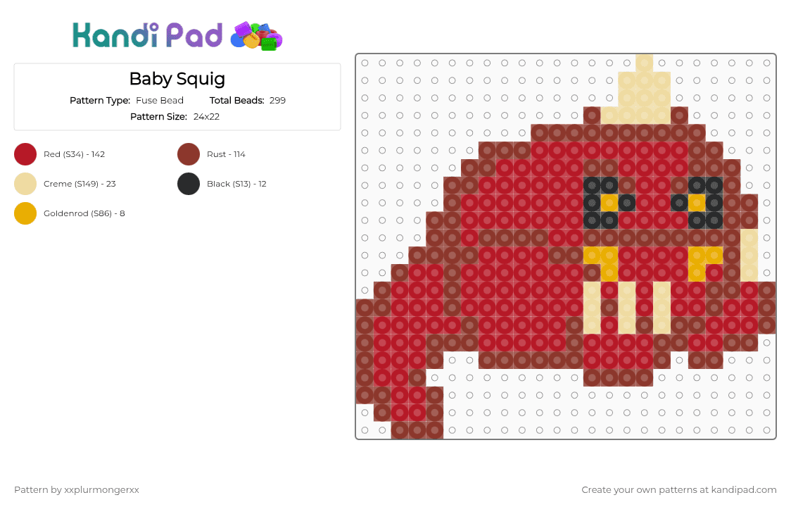 Baby Squig - Fuse Bead Pattern by xxplurmongerxx on Kandi Pad - red,cotdadoptionevent,squig,warhammer,ork