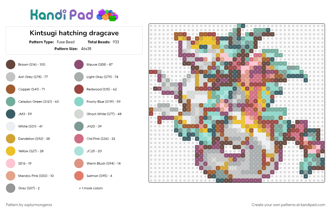Kintsugi hatching dragcave - Fuse Bead Pattern by xxplurmongerxx on Kandi Pad - colorful, dragcave, dragon, dragon cave, gray, kintsugi, pink