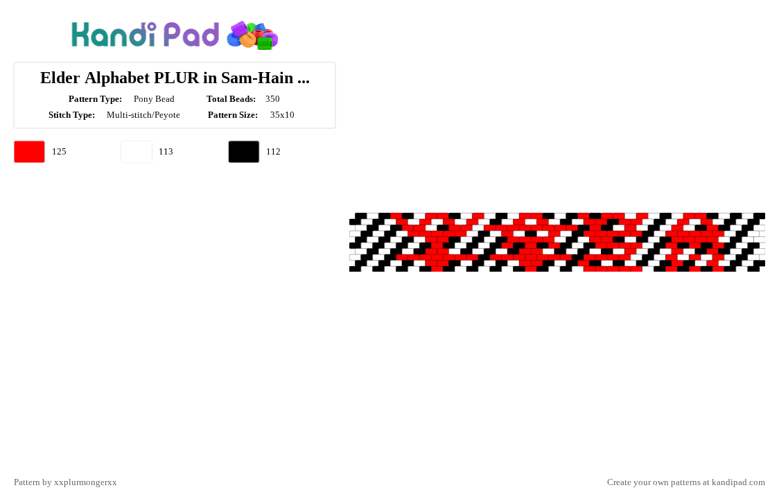 Eldar Alphabet PLUR in Samm-Hain colors - Pony Bead Pattern by xxplurmongerxx on Kandi Pad - red,white,eldar,aeldari,plur,sammhain,warhammer,wh40k