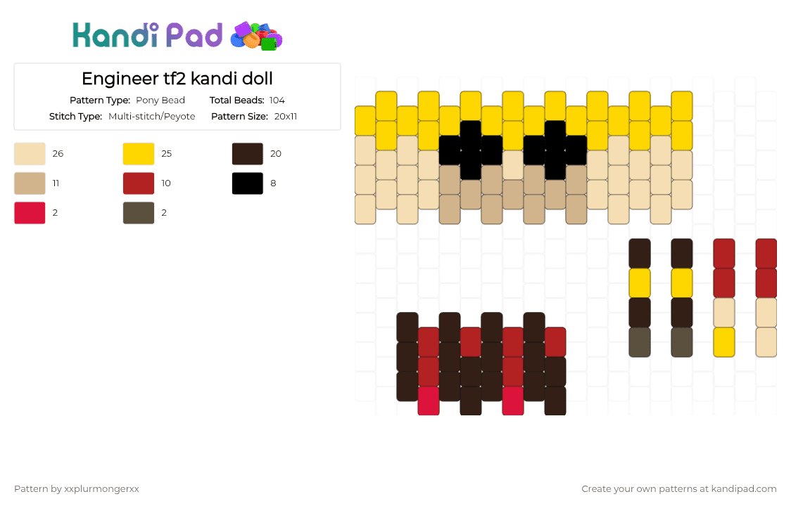 Engineer tf2 kandi doll - Pony Bead Pattern by xxplurmongerxx on Kandi Pad - beige, doll, engineer, team fortress 2, tf2, yellow