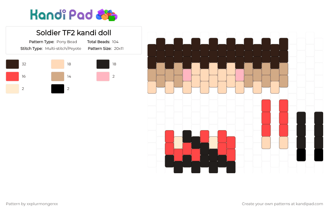 Soldier TF2 kandi doll - Pony Bead Pattern by xxplurmongerxx on Kandi Pad - beige, brown, soldier, teamfortress2, tf2
