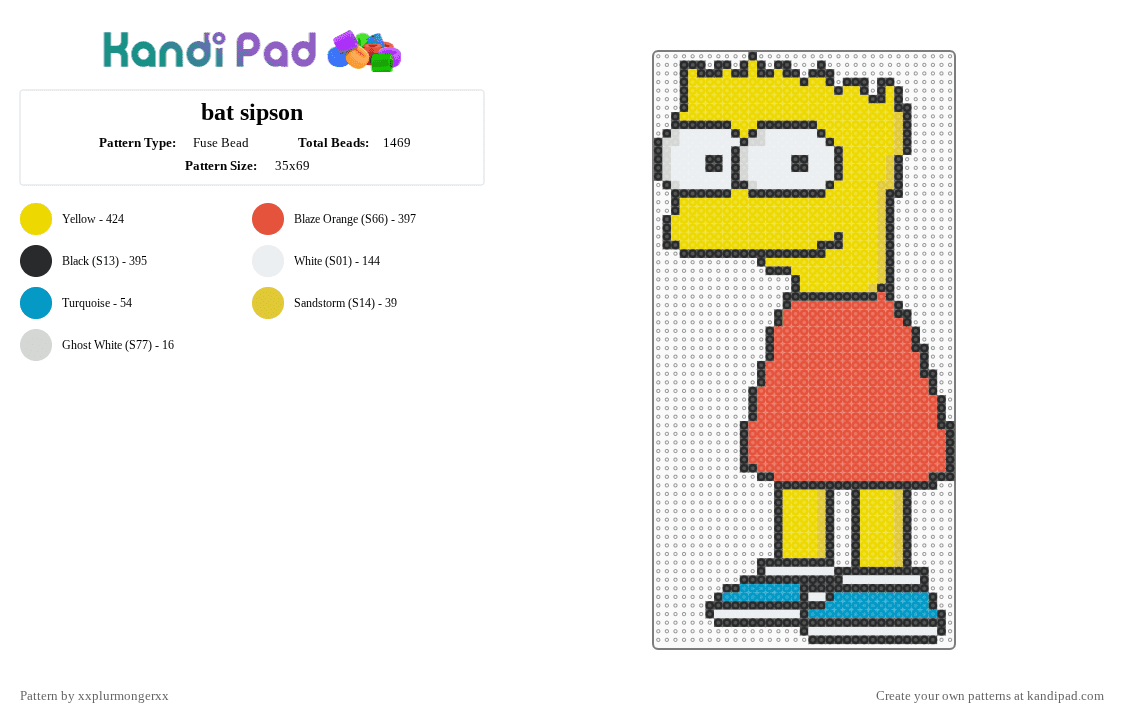bat sipson - Fuse Bead Pattern by xxplurmongerxx on Kandi Pad - bart, batsipson, meme, red, simpson, yellow