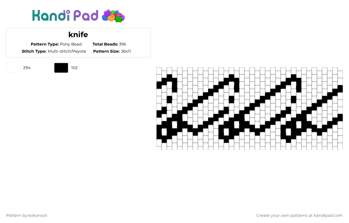 knife - Pony Bead Pattern by kokonoot on Kandi Pad - white