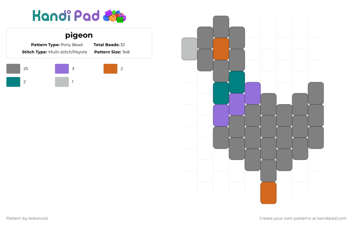 pigeon - Pony Bead Pattern by kokonoot on Kandi Pad - gray